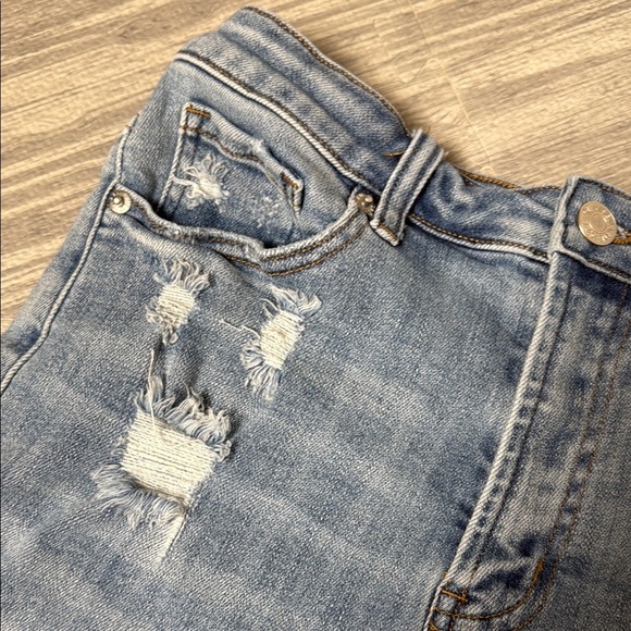 Risen High Waisted Denim Blue Women's Distressed Shorts Size M - Picture 2 of 7